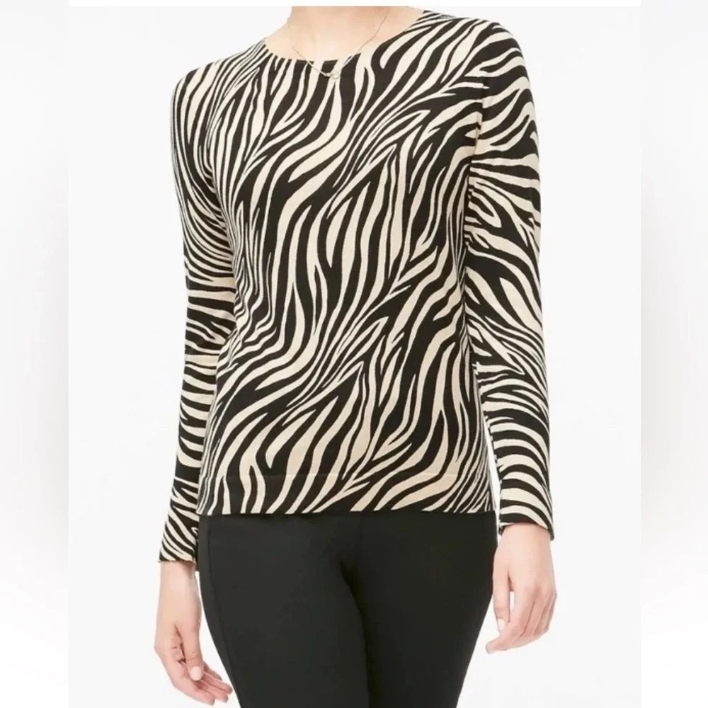 J. Crew Teddie Sweater Womens XL Black Tan Animal Print Lightweight Cotton